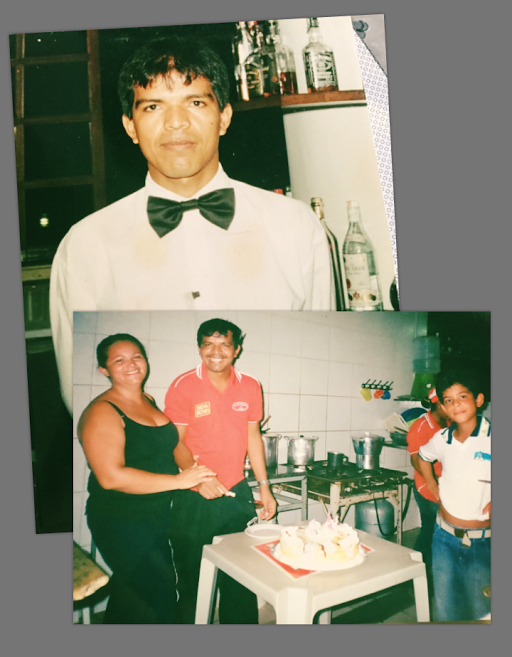 Foto do garçom Índio com a família comemorando o novo bar em Cruz das Almas